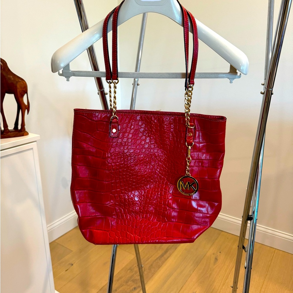 Michael Kors "Jet Set Chain NS" Croc Embossed Leather Tote Handbag